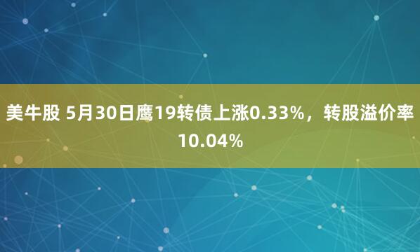 美牛股 5月30日鹰19转债上涨0.33%，转股溢价率10.04%